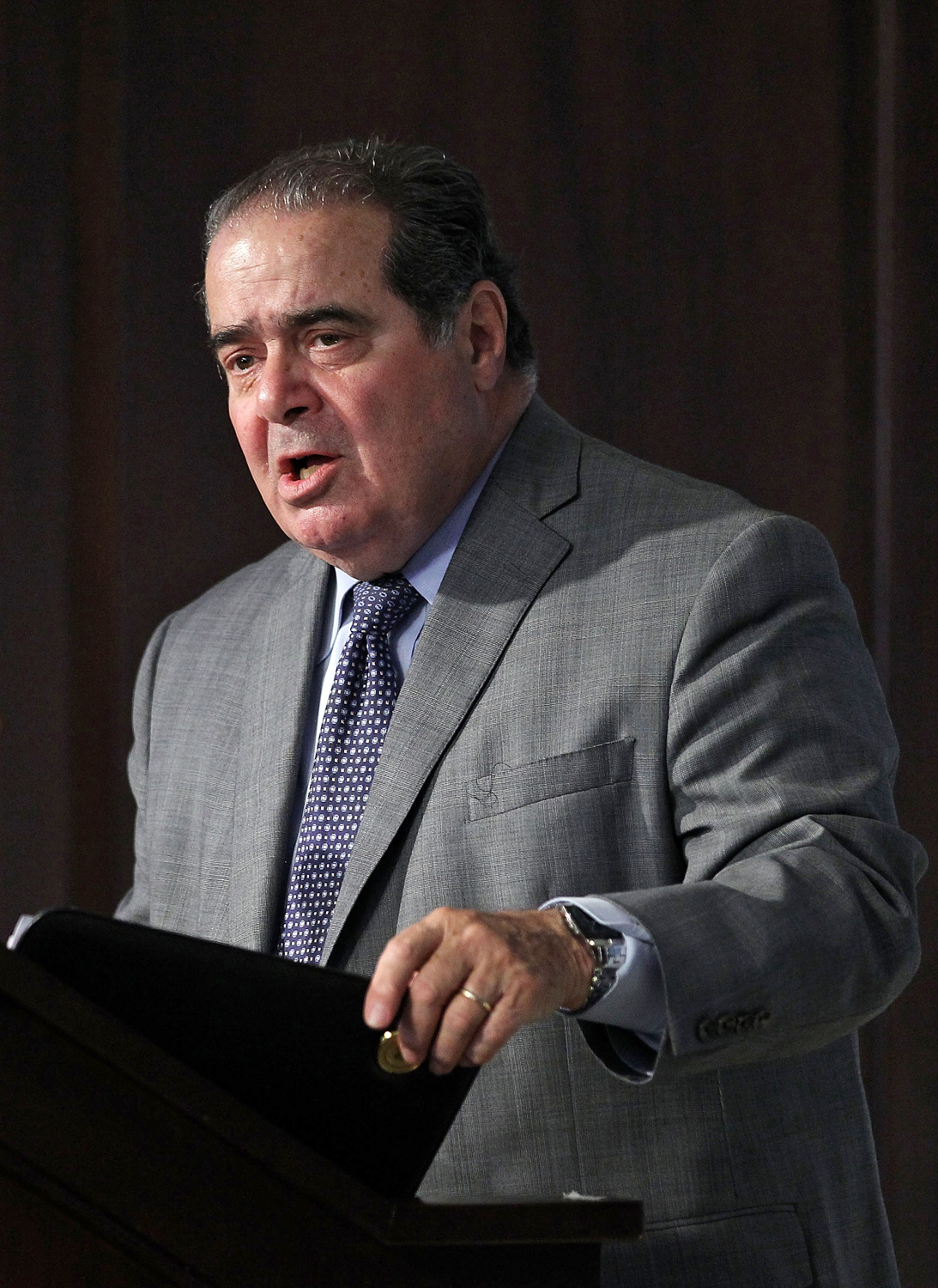 WASHINGTON, DC - OCTOBER 02:  U.S. Supreme Court Justice Antonin Scalia speaks at the American Enterprise Institute (AEI) October 2, 2012 in Washington, DC. The American Enterprise Institute and the Federalist Society held a book discussion with Justice Scalia, who co-authored the book "Reading Law: The Interpretation of Legal Texts."  (Photo by Alex Wong/Getty Images)